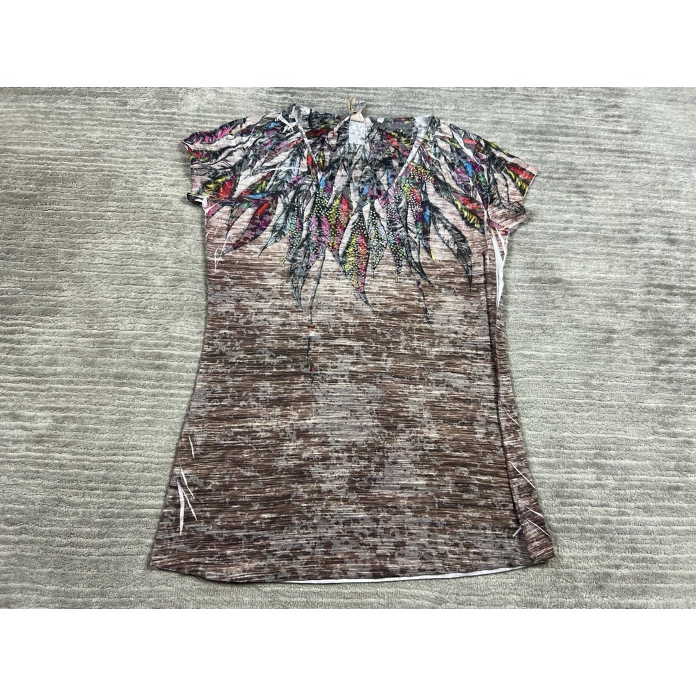 Liberty Top Womens Large Multicolor VNeck Native American Short Sleeve Polyester